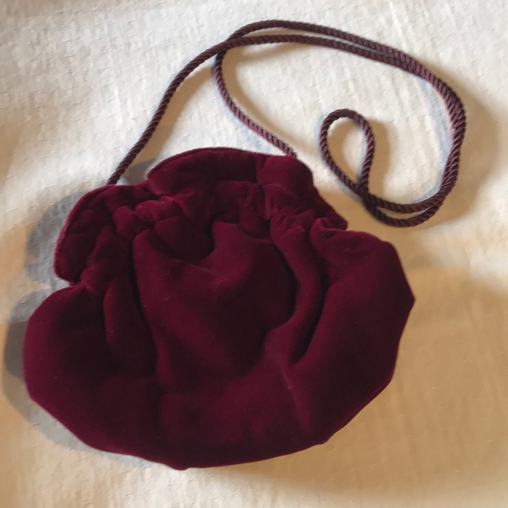 Bechamel Plum/Burgundy Crushed Velvet Evening Pouch w/  Satin Interior and Strap